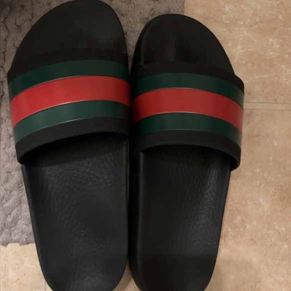 Gucci Black Slides with Red and Green Stripes